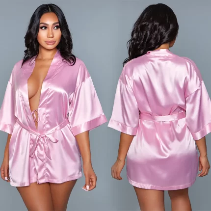 BeWicked Getting Ready Robe Rose Pink Satin Short Lingerie