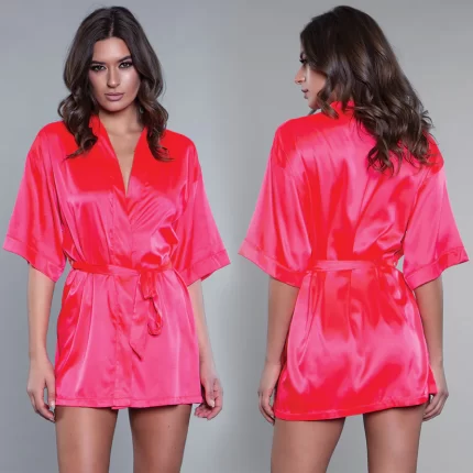 BeWicked Satin Robe-Hot Pink 2X